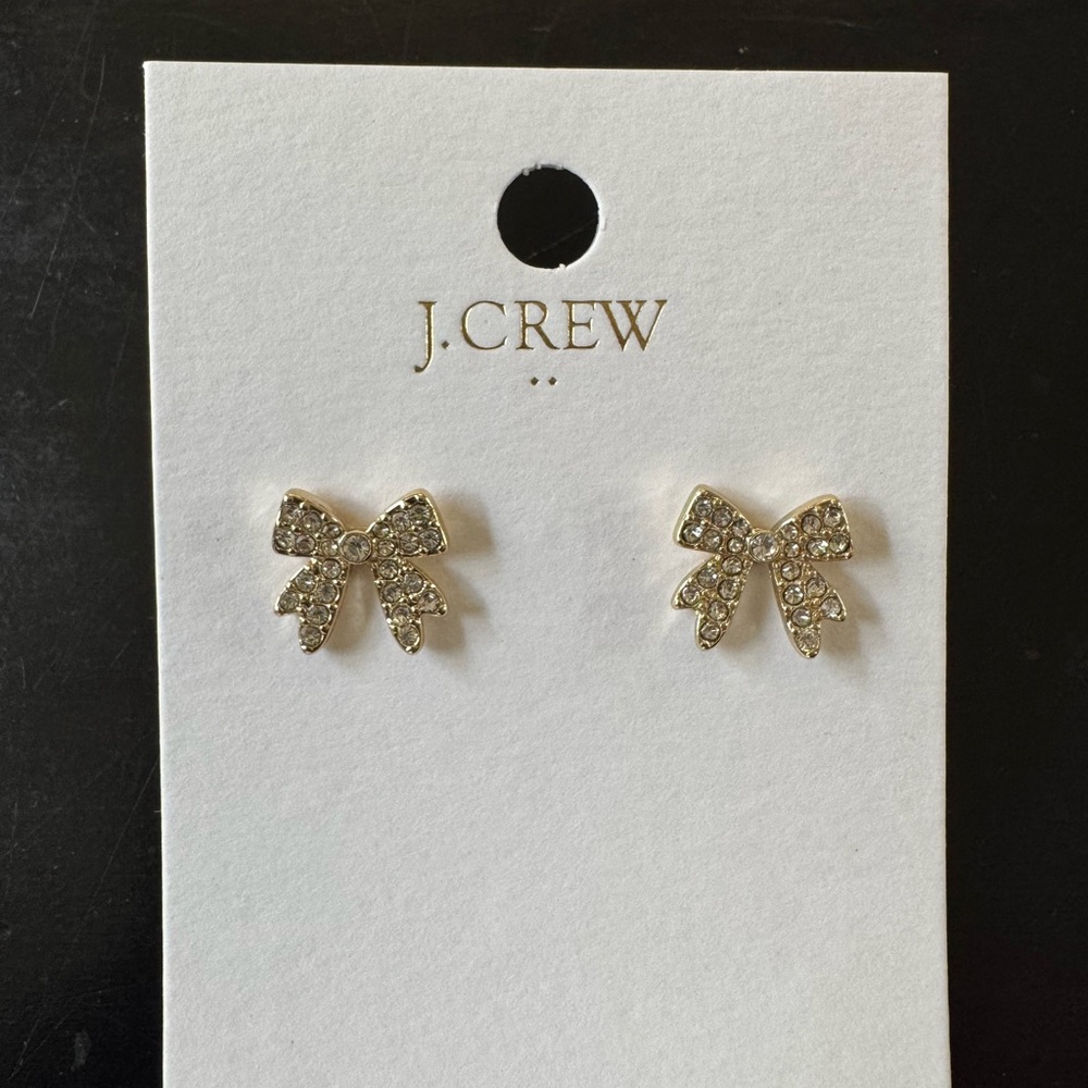 J. Crew Gold Color Bow Pave Earrings NWT